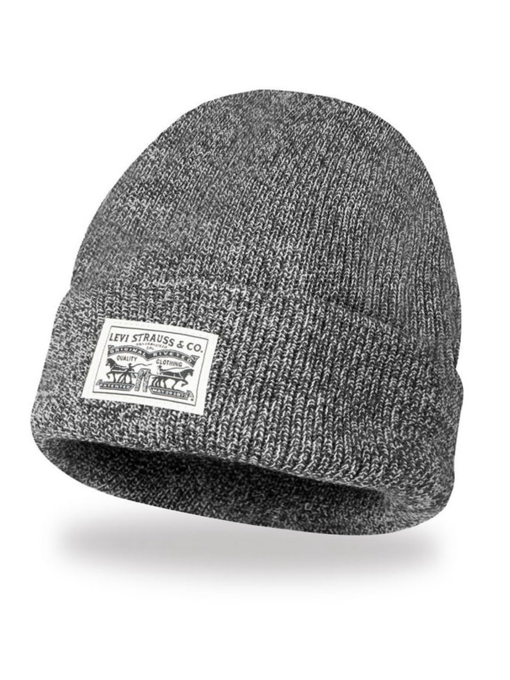 NEW LEVI STRAUSS BACK PATCH KNIT CAP/BEANIE HAT MARL GRAY/BLACK/WHITE